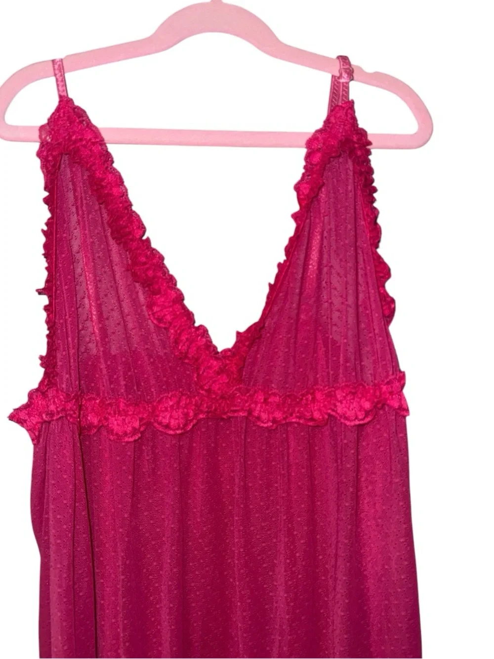 Lace-Trim Deep V Nightdress in Fuchsia